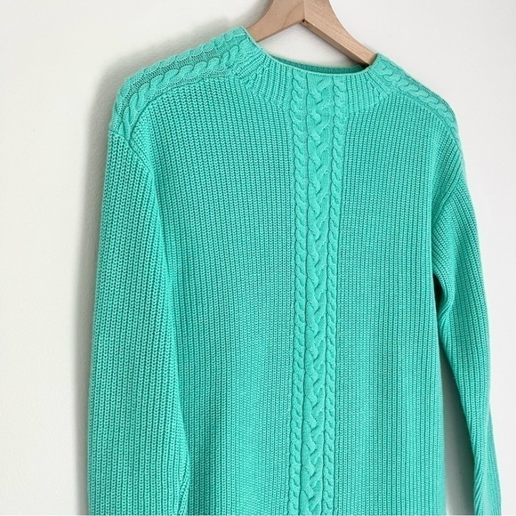 NWT Talbots Lambs Wool Cable Knit High Neck Sweater Teal Blue Green Small Petite - Picture 3 of 8